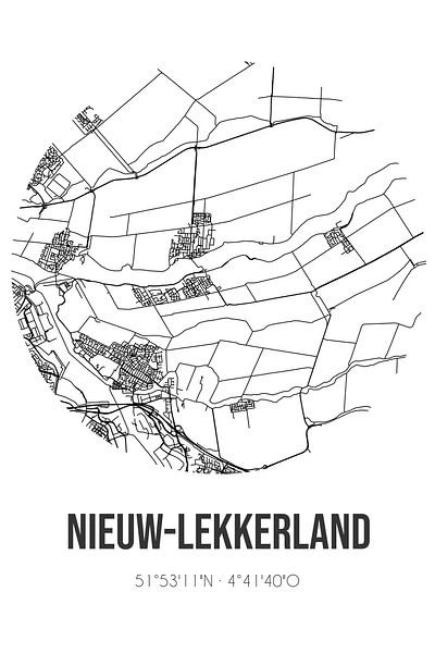 Nieuw-Lekkerland (South Holland) | Map | Black and White by Prints of Place