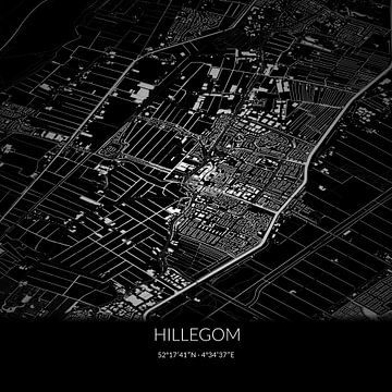 Schwarz-weiße Karte von Hillegom, Südholland. von Rezona