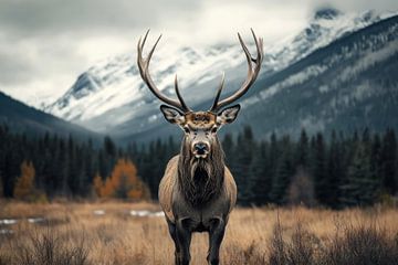 Portret van een hert in de bergen van Canada van Digitale Schilderijen