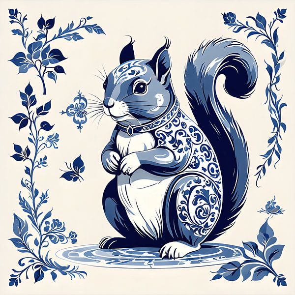 Delft Blue Squirrel by FoXo Art