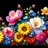 Née de l'obscurité - Une mosaïque panoramique de fleurs lumineuses entre diversité, proximité et présence intemporelle sur AidasignArt
