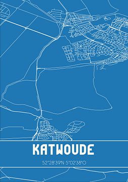 Blauwdruk | Landkaart | Katwoude (Noord-Holland) van MijnStadsPoster