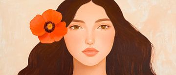 Vrouw met klaproos - kleurenharmonie en stijl van Poster Art Shop