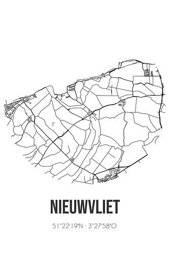 Nieuwvliet (Zeeland) | Landkaart | Zwart-wit