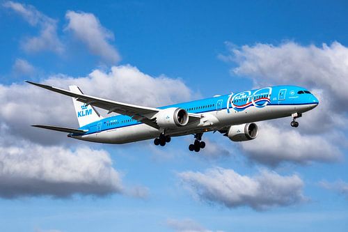 KLM (100 years) Boeing 787 lands at Schiphol Airport