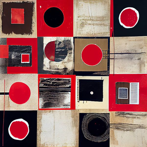 Het Contrast van Zwart en Wit: Mixed Media Kunst met Geometrische Vormen van Color Square