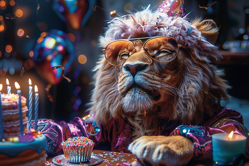Lustiger Löwe 60er Jahre Geburtstag Mit Disco-Flair von Poster Art Shop