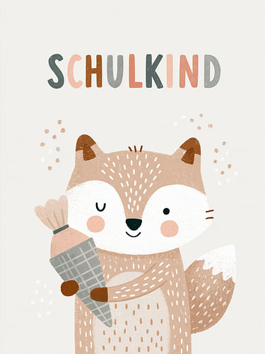 Schulkind Fox with School Cone – First Day of School Art