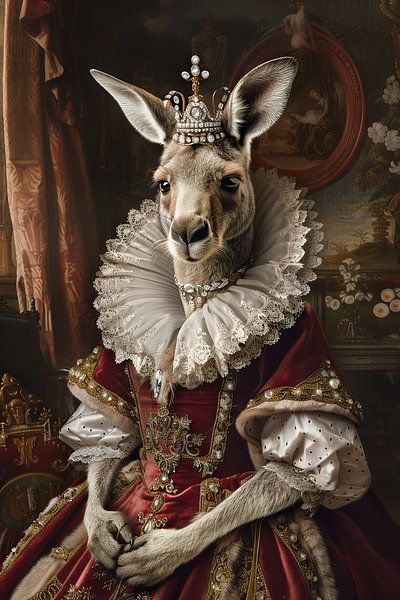 Kangaroo in animal portrait in baroque style by Poster Art Shop