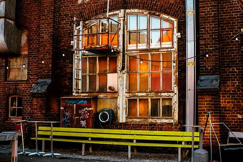 Industrial Window with Yellow Bench – Urban Vintage Wall Art