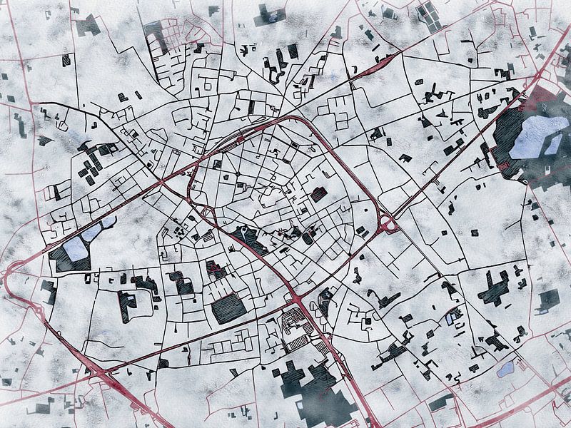 Map of Sint-Niklaas with the style 'White Winter' by Maporia