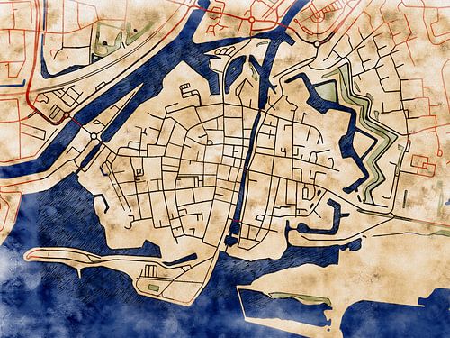 Kaart van Gorinchem centrum in de stijl 'Serene Summer'