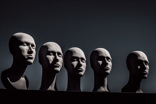 Vijf hoofden op een rij van Hans-Jürgen Flaswinkel