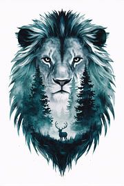 Surrealistisches Porträt von Löwe und Hirsch von Art & Soul Creations