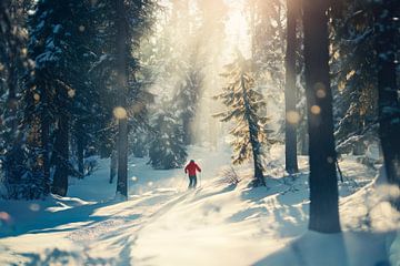 Winterwandeling in het besneeuwde bos van Poster Art Shop