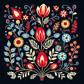 Plants and flowers pattern folk art by Vlindertuin-Art