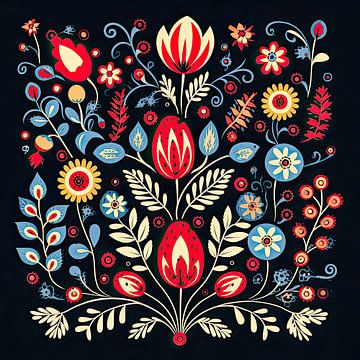 Plants and flowers pattern folk art by Vlindertuin Art