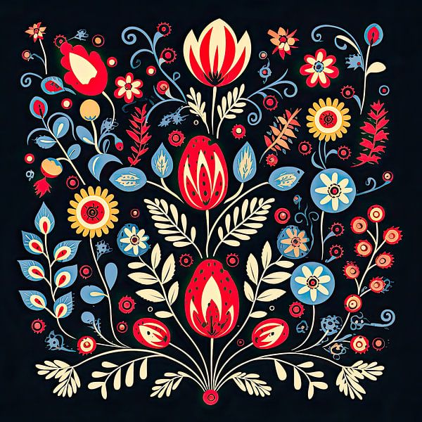 Motif de plantes et de fleurs art populaire par Vlindertuin-Art