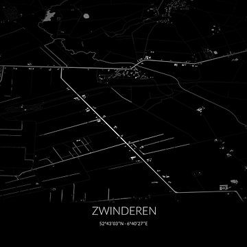 Zwart-witte landkaart van Zwinderen, Drenthe. van Rezona