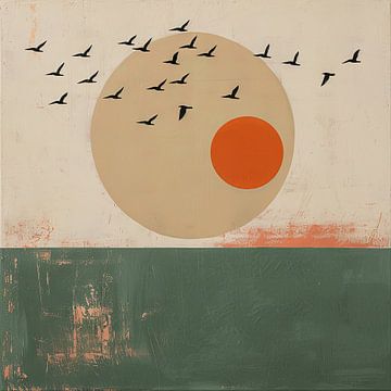 Vogels in de zonsondergang - Abstract landschap van Poster Art Shop