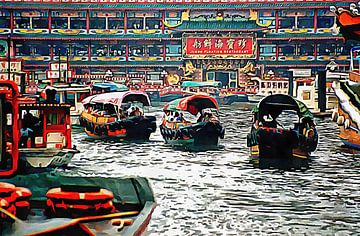 Sampans dans le port d'Aberdeen Hong Kong sur Dorothy Berry-Lound