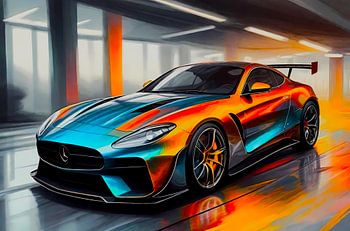 Mercedes Super Sportauto fährt auf Parkdeck