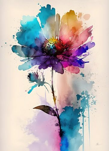 Kleurrijke Bloem - Aquarel Schilderij - Abstract