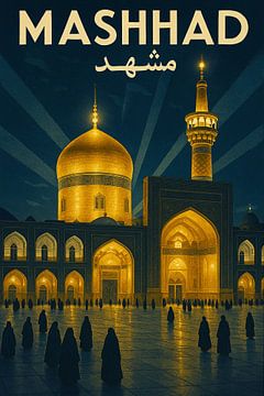 Mashhad Imam Reza Shrine Poster - Spirituelle goldene Kuppel & Nachthimmel Kunst