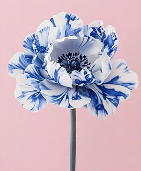 Fleur en porcelaine - Coquelicot bleu blanc