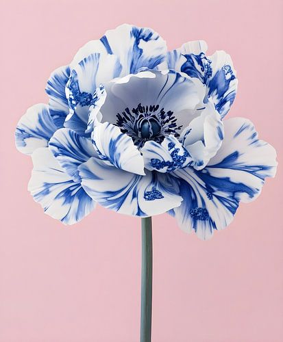 Fleur en porcelaine - Coquelicot bleu blanc