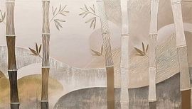 Japandi Art, Abstract mountain landscape with bamboo forest. by Studio Pieternel