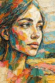 Portrait de femme coloré dans un style géométrique abstrait sur STUDIO ARTSY