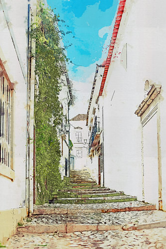 A little street in Tavira (art) by Art by Jeronimo