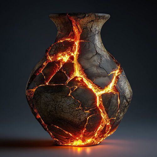 Fiery lava and a warm glow in a stone pot