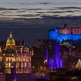Edinburgh Castle and city centre illuminations, Scotland, UK  by Arch White
