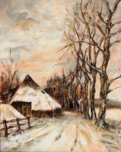 Sneeuwlandschap met ondergaande zon. van Ineke de Rijk