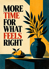 More Time for What Feels Right – Inspirational Retro Wall Art with Vase and Fruit by MARTINA KUSUMA DEWI