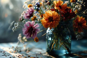 Colourful and modern still life with flowers