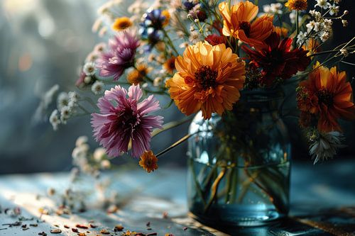 Nature morte moderne et colorée avec des fleurs