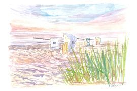 Strandkörbe an der Ostsee und Romantik bei Sonnenuntergang
