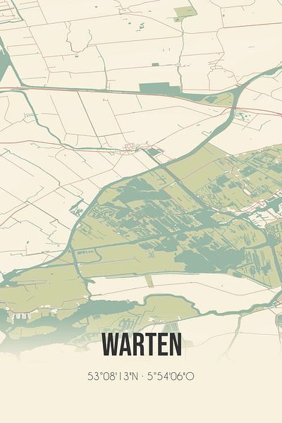 Alte Karte von Warten (Fryslan) von Ortsdrucke