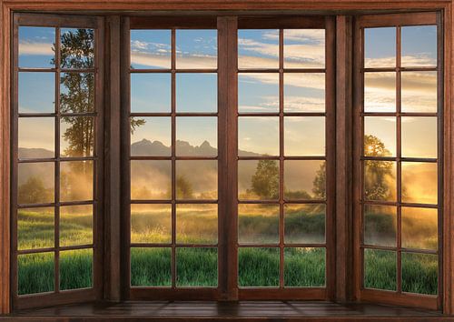 Vue d'une fenêtre en bois