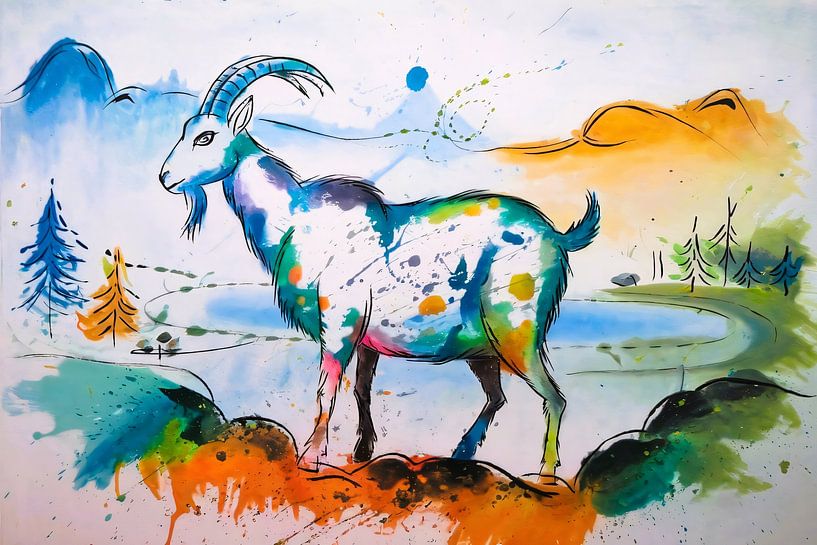 Goat in colourful landscape by Imperial Art House