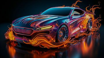 Abstrakte Neonkunst für ein Auto in Flammen von Animaflora PicsStock