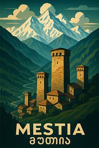Mestia Svaneti Türme Kunstdruck - Georgien Kaukasus Gebirge Poster