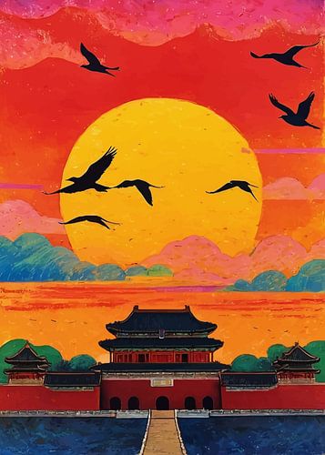 De Verboden Stad van China Zonsondergang