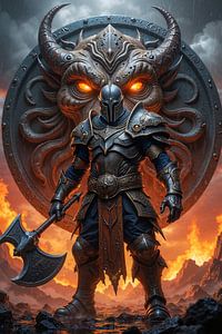 Dark Fantasy Wandbild: NARGOTHAR – Der dämonische Ritter mit seiner riesigen Axt