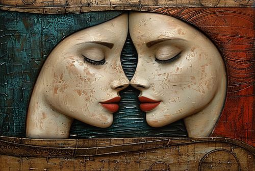 Artistieke omhelzing van twee gezichten