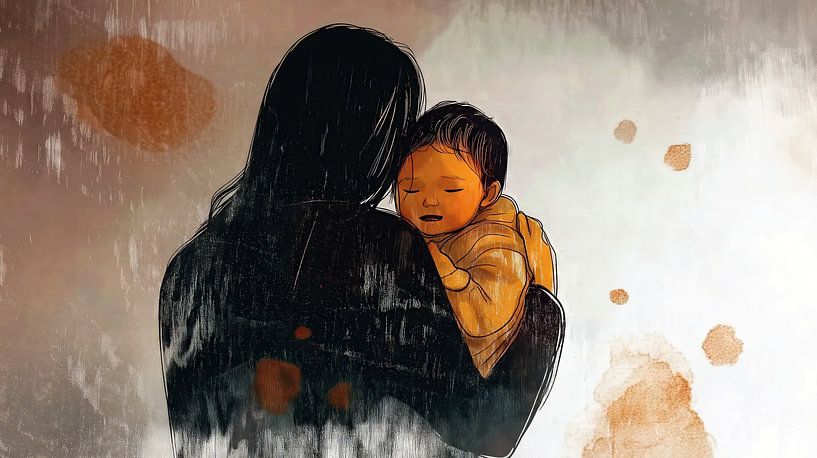 Mutter umarmt ihr schlafendes Baby von Frank Heinz