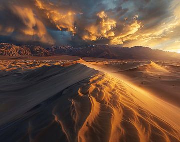 Woestijnpanorama op het gouden uur van fernlichtsicht